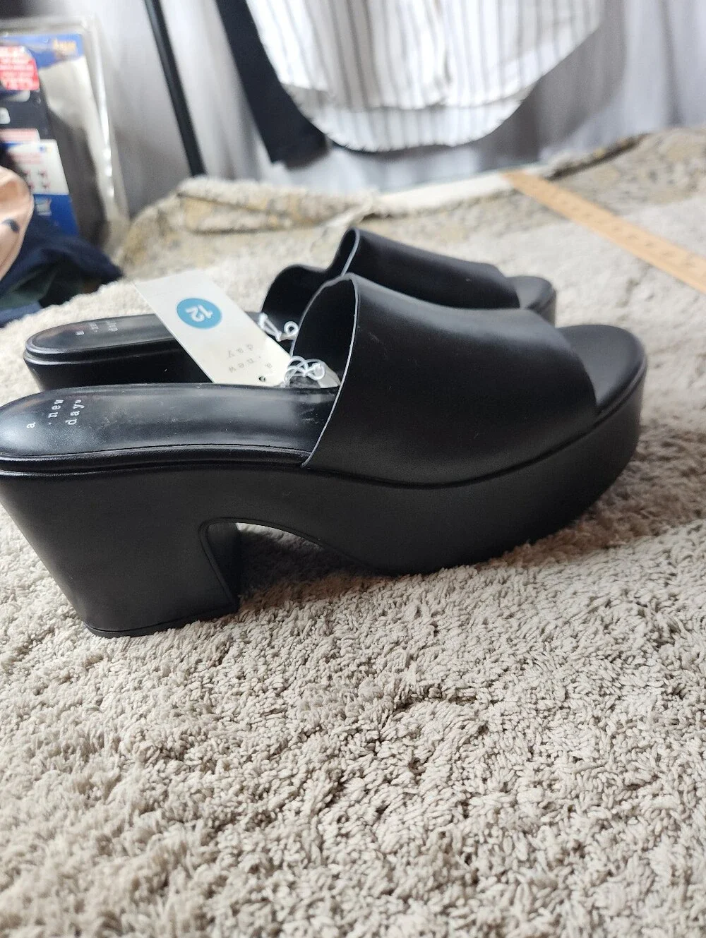 Women's Ricky Platform Heels with Memory Foam Insole - A New Day Black 12